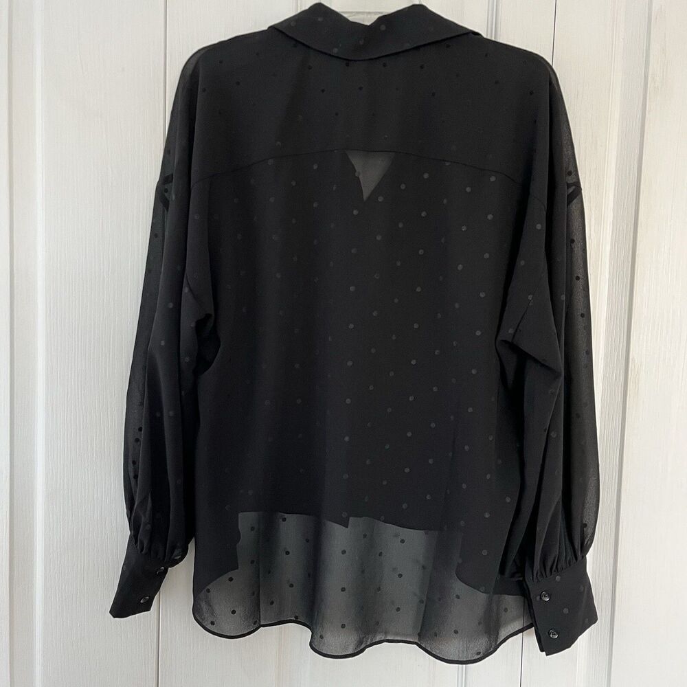 DR2 Sheer Women’s Black Long Sleeved Polka Dot Blouse Size S - Picture 2 of 7